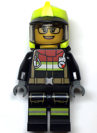 Минифигурка Lego Fire - Female, Black Jacket and Legs with Reflective Stripes and Red Collar cty1544 U